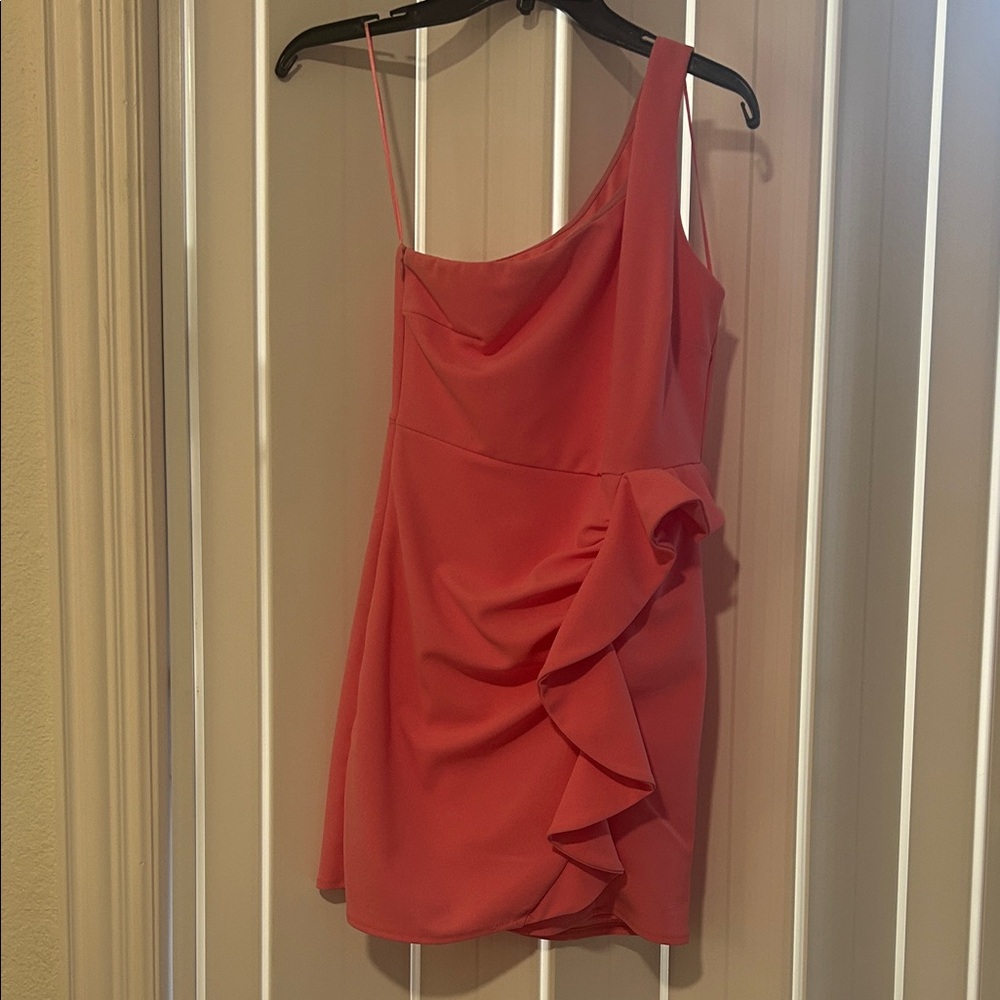 Chic One-Shoulder Coral Dress